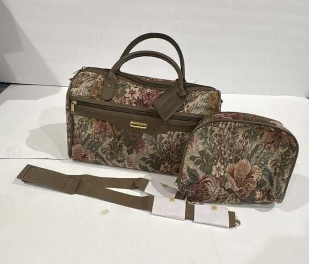 Vintage Jaguar Floral Tapestry Travel Duffle Bag and Cosmetic Case Set